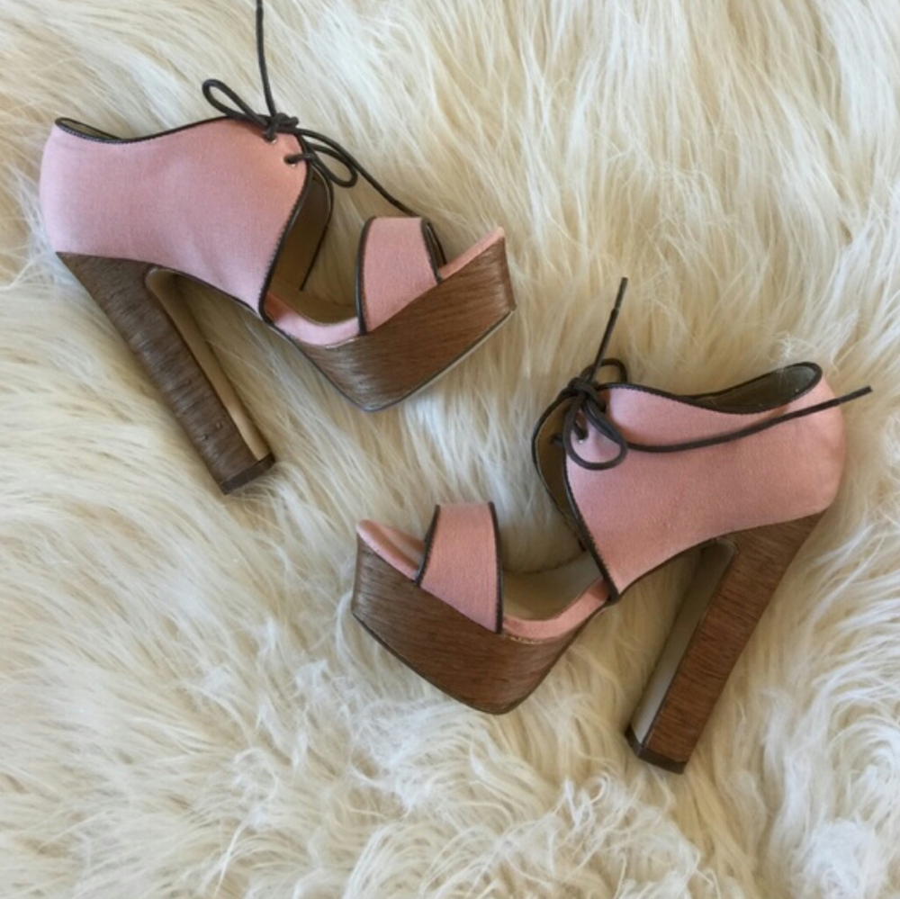 Blush Platform Chunky Wooden Heel 7